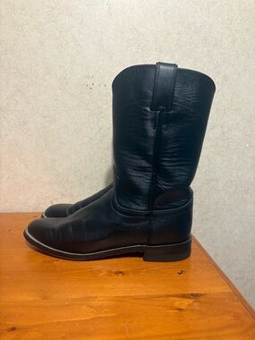 Justin Men's Jackson Roper Classic Black Western Cowboy Boot Size 7.5 Leather